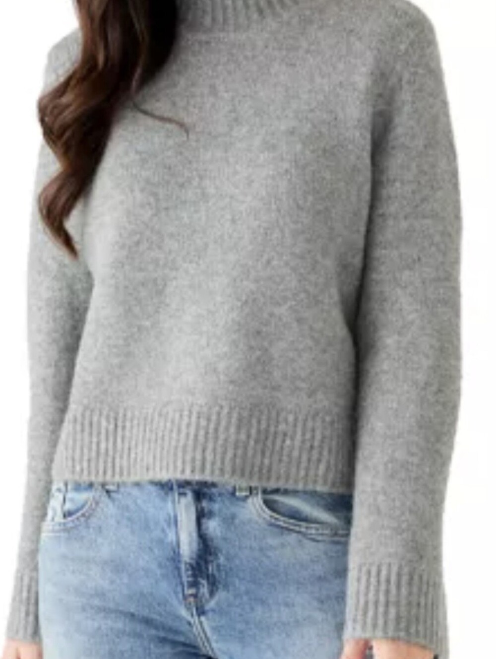 French Connection Women's Gray Mock Neck Knit Pullover Sweater Long Sleeve L